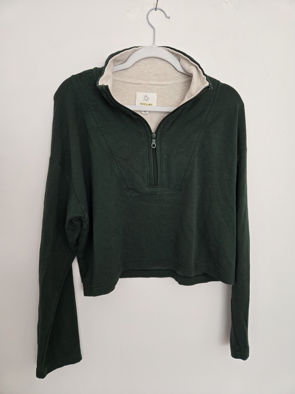 Arie Offline Cropped Green Half Zip Pullover Sweatshirt Normcore size M